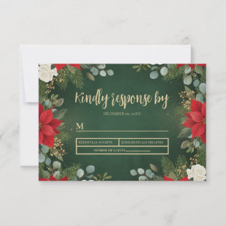 Winter Grüne Samt Weihnachts-Blumen-Hochzeit RSVP Karte