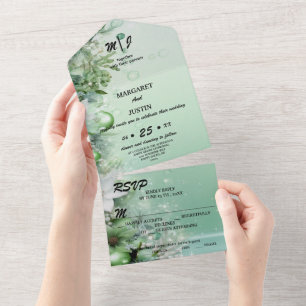 Winter Grüne Wasser Tropfen Vintage Hochzeit All In One Einladung