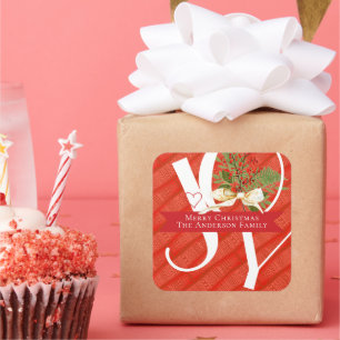 Winter Grüntöne Red Joy Weihnachtsfeiertag Quadratischer Aufkleber