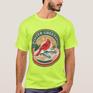 Winter-Grüße-Shirt Roter Kardinal-Vogel-Tee T-Shirt