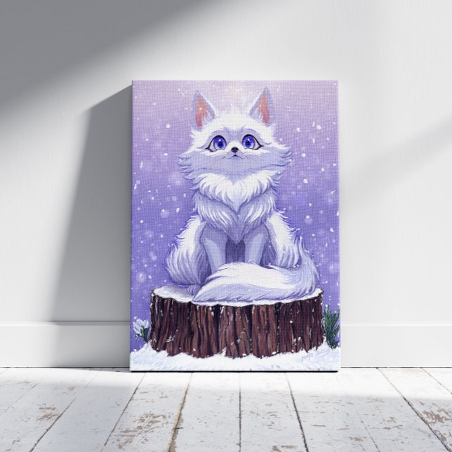 Winter Guardian : Snowy Arctic Fox Leinwanddruck (true Color Reference: This image shows colors and details like the final printed canvas)