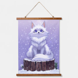 Winter Guardian :Whimsical Arctic Fox wildlife  Wandteppich Mit Holzrahmen