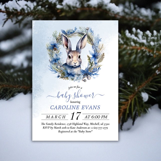 Winter Hare Watercolor Babydusche Einladung (Winter Hare Watercolor Baby Shower Invitation)