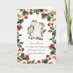 Winter-Hasen-Blumen   Dankeschön zur Babyparty Dankeskarte