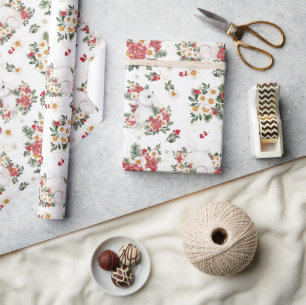 Winter-Hasen-Blumen   Geburtstagsfeier Geschenkpapier