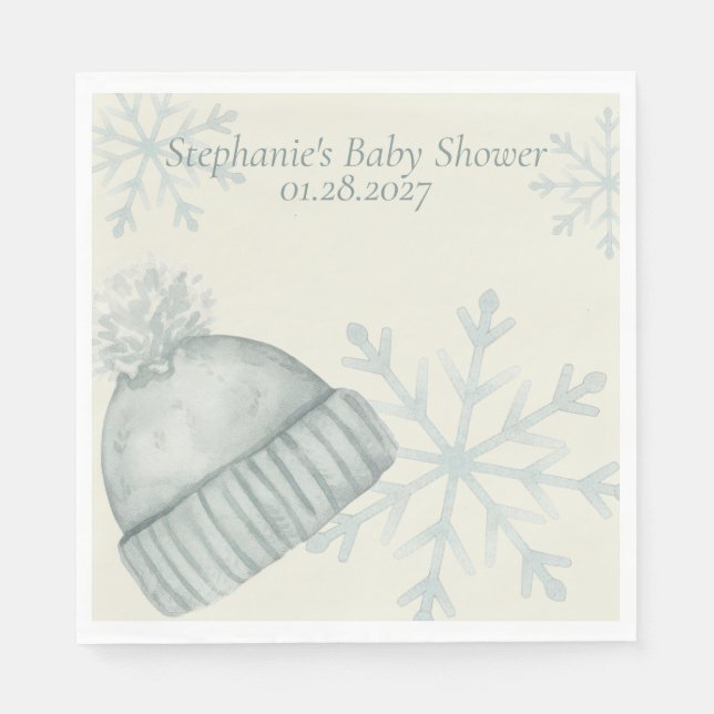 Winter Hat Snowflake Baby Shower Napkins Serviette (Vorderseite)