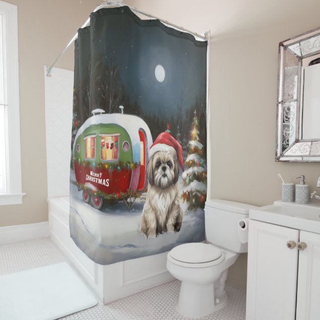 Winter Havanese Caravan Weihnachtsabenteuer Duschvorhang (Beispiel)