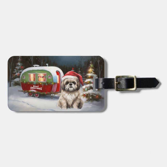 Winter Havanese Caravan Weihnachtsabenteuer Gepäckanhänger (Vorderseite horizontal)