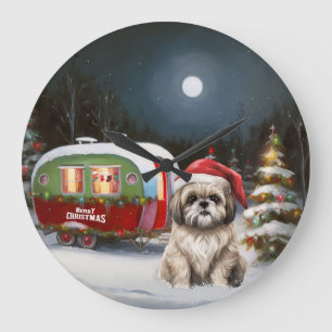 Winter Havanese Caravan Weihnachtsabenteuer Große Wanduhr