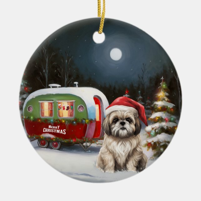 Winter Havanese Caravan Weihnachtsabenteuer Keramik Ornament (Vorne)