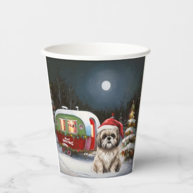 Winter Havanese Caravan Weihnachtsabenteuer Pappbecher (Vorderseite)