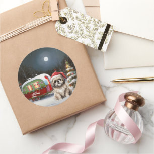 Winter Havanese Caravan Weihnachtsabenteuer Runder Aufkleber