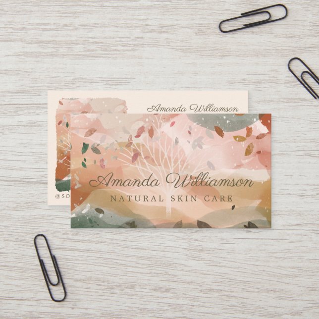 Winter-Herbstbaumzweig mit abstrakter Wasserfarbe Visitenkarte (Vorderseite/Rückseite Beispiel)