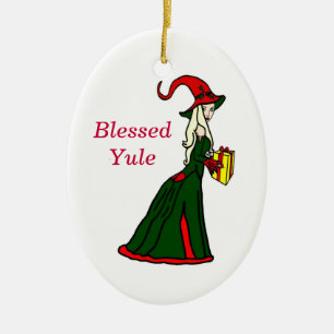 Winter-Hexe "Blessed Yule" Keramik Ornament