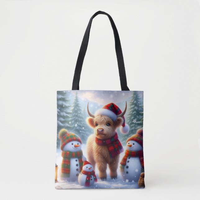 Winter Highland Cow Holiday Tote Bag (Vorderseite)
