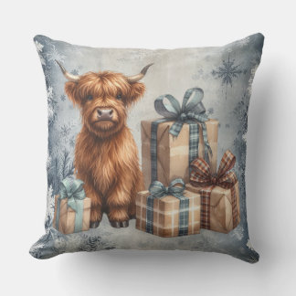Winter Highland-Kuh Blaue Geschenke Kissen