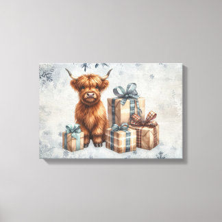 Winter Highland-Kuh Blaue Geschenke Leinwanddruck