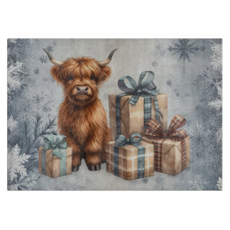 Winter Highland-Kuh Blaue Geschenke Schneidebrett