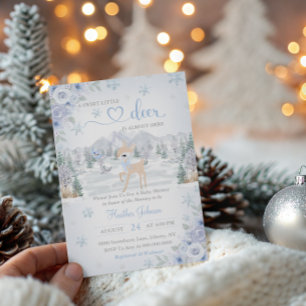 Winter-Hirsch-Blüten-Schneeflocken-Baby-Party Einladung