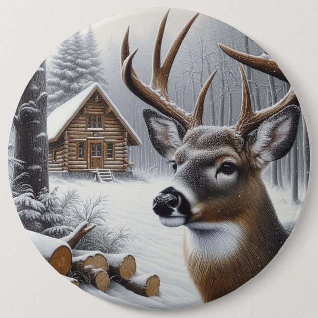 Winter Hirsch/Bock Kunst Button (Vorderseite)