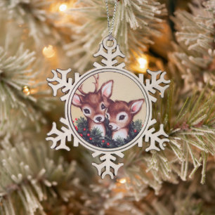 Winter Hirsch Retro Vintage Schneeflocken Zinn-Ornament