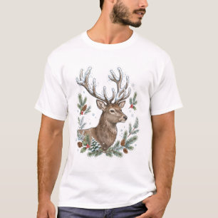 Winter-Hirsch-Wasserfarben-Weihnachten-Wildtier-Ku T-Shirt