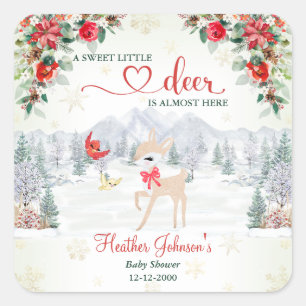 Winter Hirsch Weihnachtsschneeflocke Kinderdusche Quadratischer Aufkleber