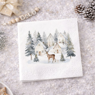 Winter-Hirsche im Dorf Aquarell-Baby-Party Serviette