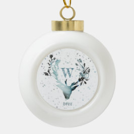 Winter Hirschkopf Silver Blue Monogram Christmas Keramik Kugel-Ornament