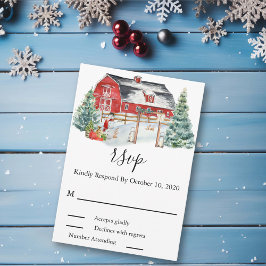 Winter Hochzeit Barn Weihnachtsschnee Wasserfarbe RSVP Karte