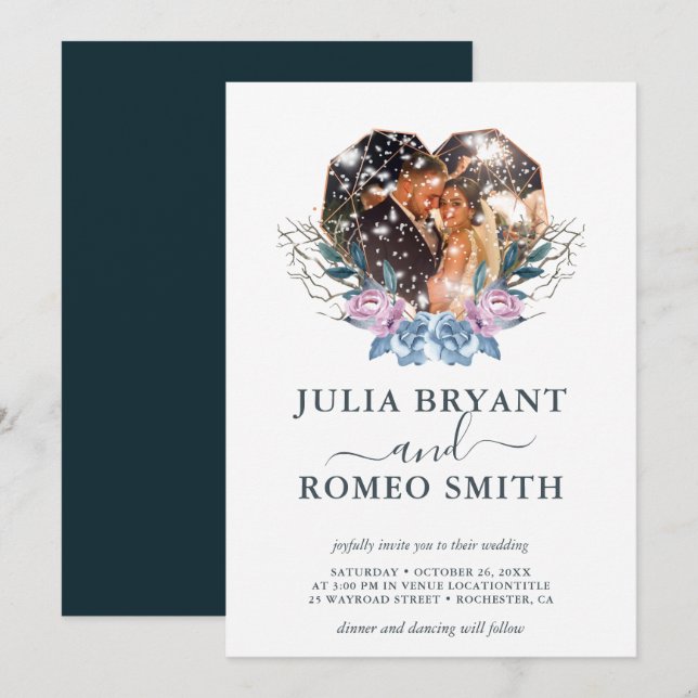 Winter Hochzeit Herz Form Foto Einladung (Vorne/Hinten)