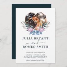 Winter Hochzeit Herz Form Foto Einladung