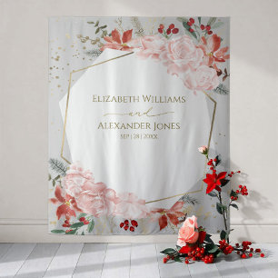 Winter Hochzeit Hintergrund Gilded Watercolor Flor Wandteppich