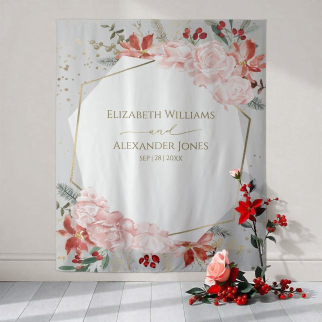 Winter Hochzeit Hintergrund Gilded Watercolor Flor Wandteppich (Von Creator hochgeladen)