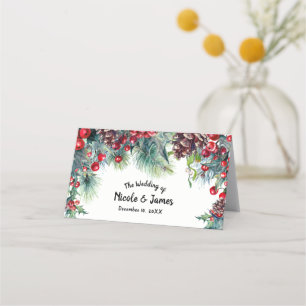 Winter Hochzeit Holly Berry Pine Cone Table Platzkarte