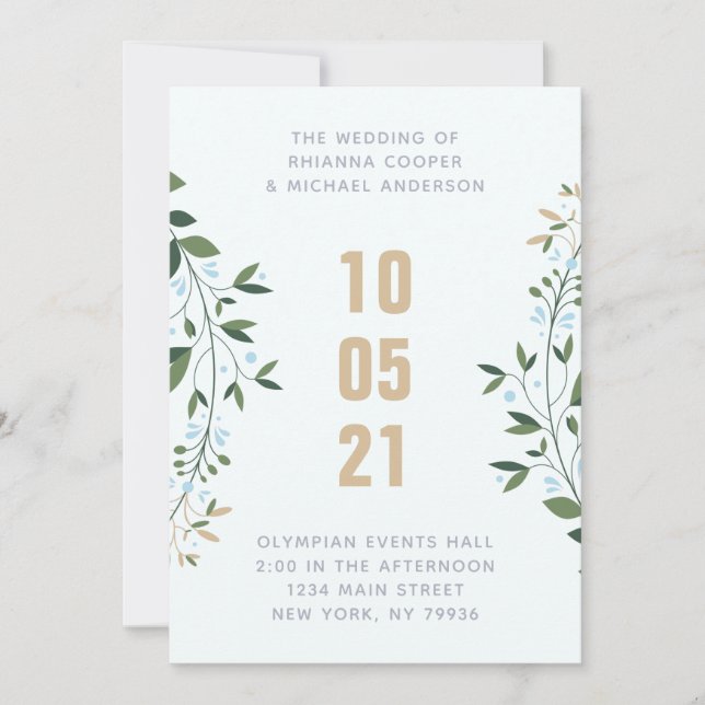 Winter-Hochzeit in Blau und Gold Einladung (Vorderseite)