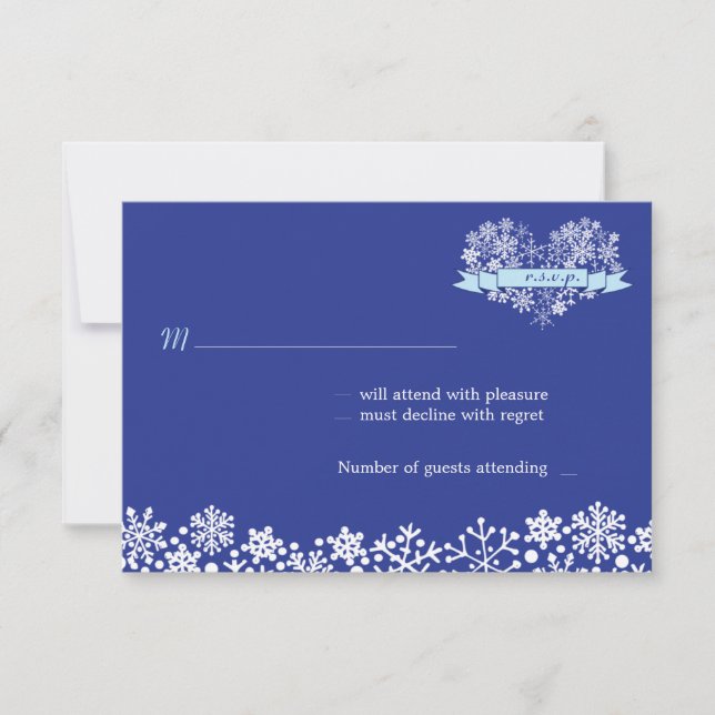 Winter Hochzeit mit Snowflake Heart UAWG RSVP Karte (Vorderseite)
