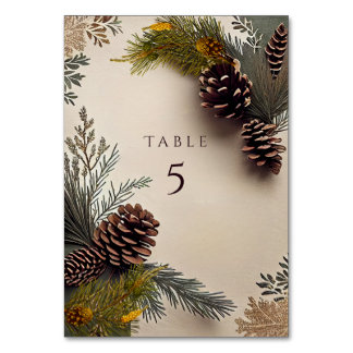 Winter Hochzeit Pine Cones Pine Needles Tischnummer
