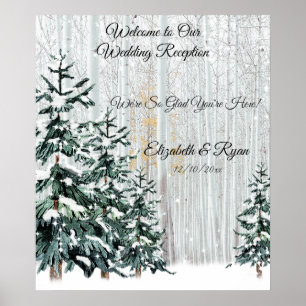Winter Hochzeit Pine Trees Snow Sparkle Stars Post Poster
