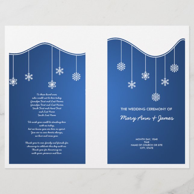 Winter Hochzeit Programm Snowflake Dekoration Blau (Vorderseite)