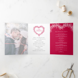 Winter Hochzeit rot weiß mistletoe botanisch Dreifach-gefaltete Programmkarte