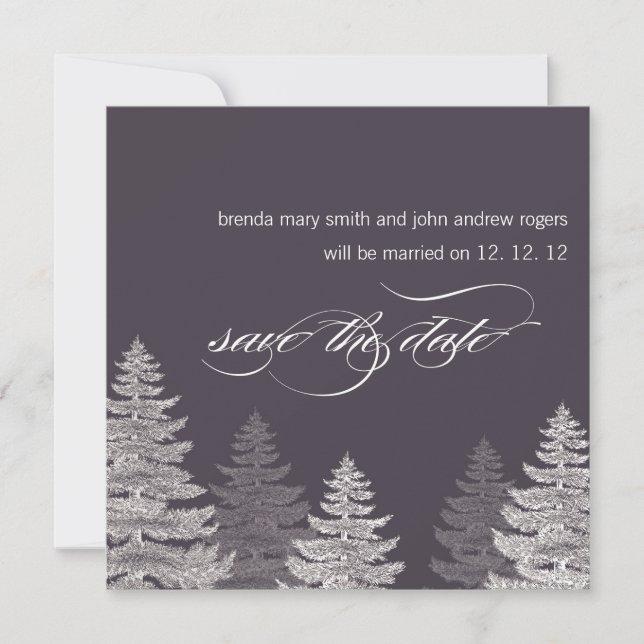 Winter Hochzeit Save the Date Karten Bäume (Vorderseite)