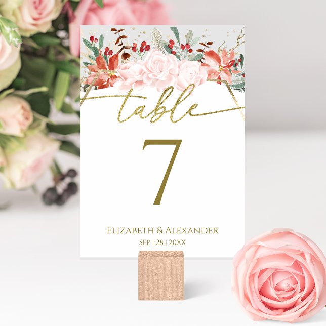 Winter Hochzeit Tischnummer Gilded Watercolor (Von Creator hochgeladen)