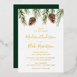 Winter-Hochzeit von Cone Watercolor Pine Folieneinladung