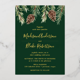 Winter-Hochzeit von Cone Watercolor Pine Folieneinladung