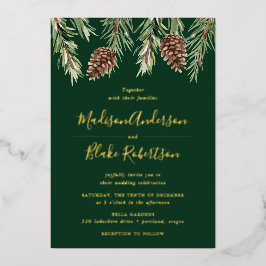 Winter-Hochzeit von Cone Watercolor Pine Folieneinladung