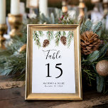 Winter-Hochzeit von Cone Watercolor Pine Tischnummer<br><div class="desc">Fügen Sie Ihrer Winterhochzeit eine personalisierte Touch mit unseren Tischnummern Winter Watercolor Pinecone Wedding. Die personalisierten Tischnummern verfügen über einen oberen Rand von braunen Kieferntönen und grünen Kiefernästen mit der Tischnummer, Ihren Namen und dem unten angezeigten Hochzeitstermin. Das Design wiederholt sich auf der Rückseite. Entworfen, um mit unserer Winter Watercolor...</div>