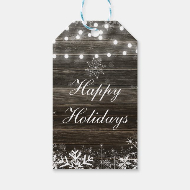 Winter Hochzeiten & Schneeflocken Rustikale Gefall Geschenkanhänger (Vorderseite)