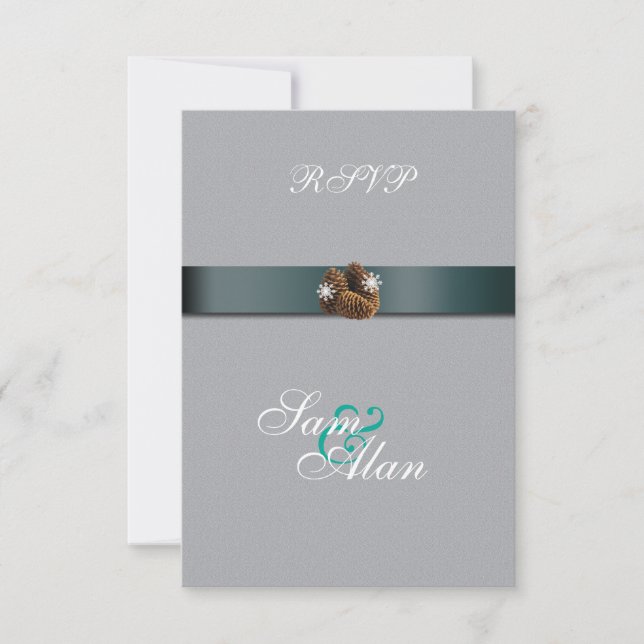 Winter Hochzeiten Snowflakes Pinecones RSVP Karte (Vorderseite)