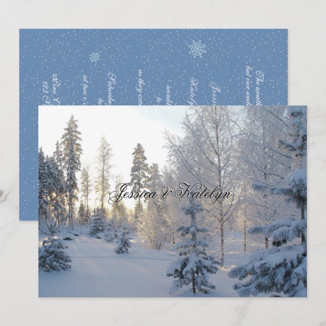 Winter Hochzeitseinladung in den Pinienwald Einladung (Vorne/Hinten)